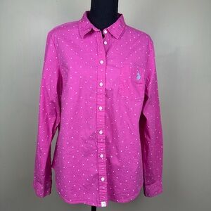 U.S. Polo Assn. Fuchsia and White Dotted Blouse